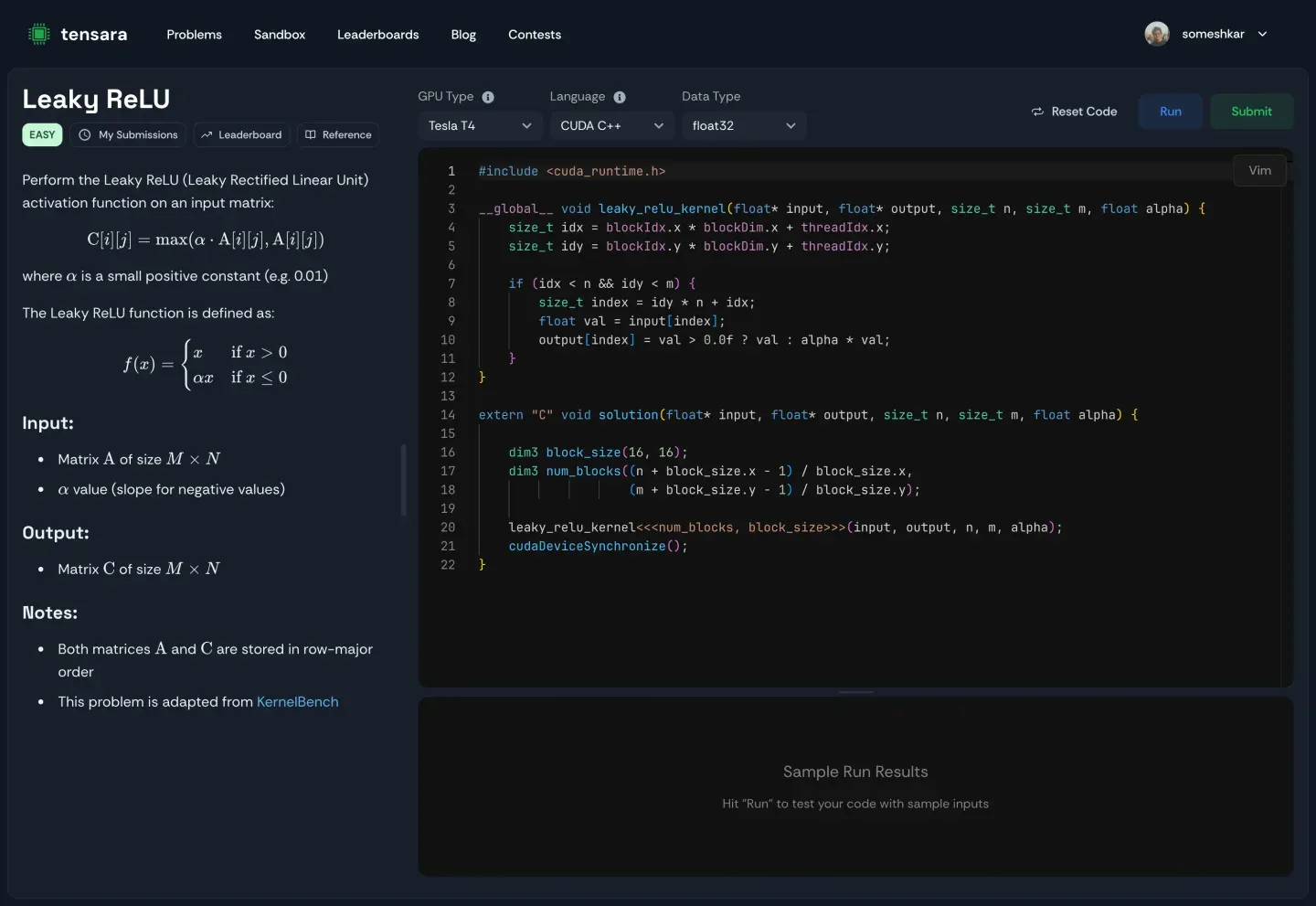 Code editor with PTX view and LaTeX-rendered math