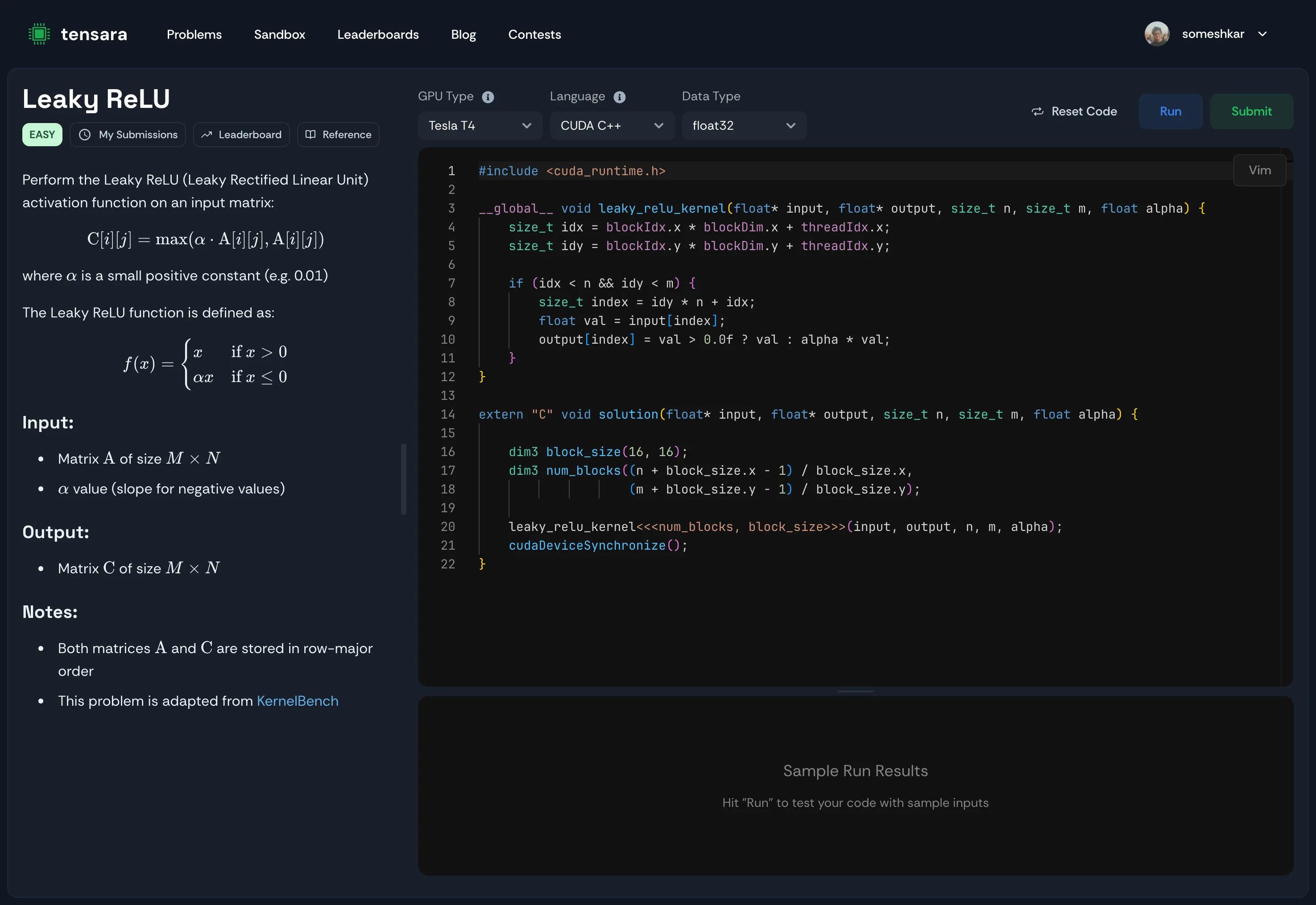 Code editor with PTX view and LaTeX-rendered math